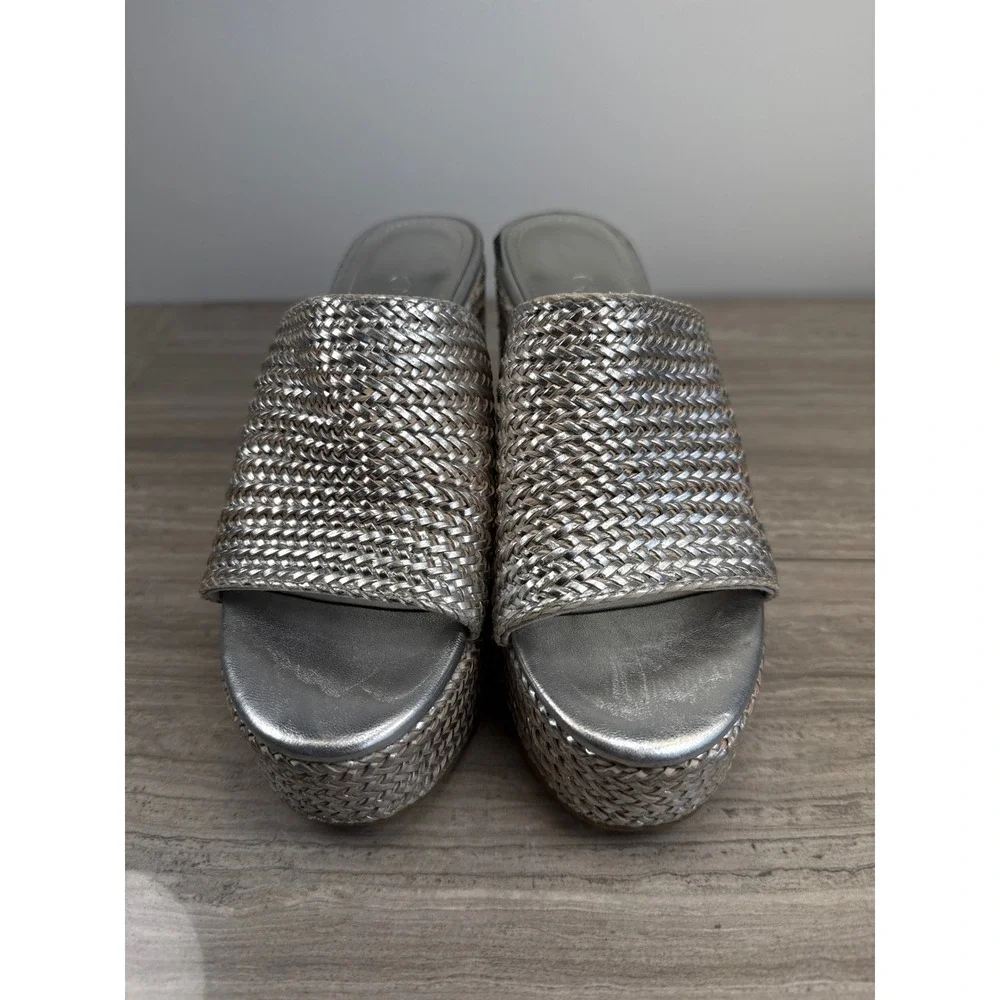 Guess Yenisa Silver Metallic Woven Platform Wedge Sandals Women's 7 Glam Y2K